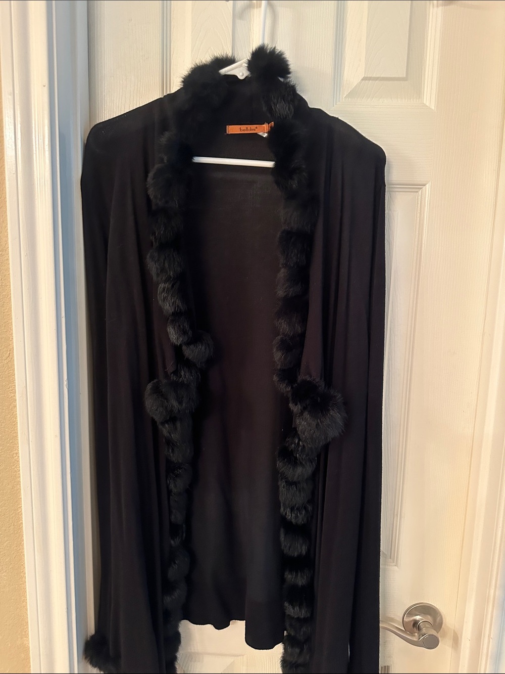 Belldini Black Faux Fur-Trim Open Cardigan